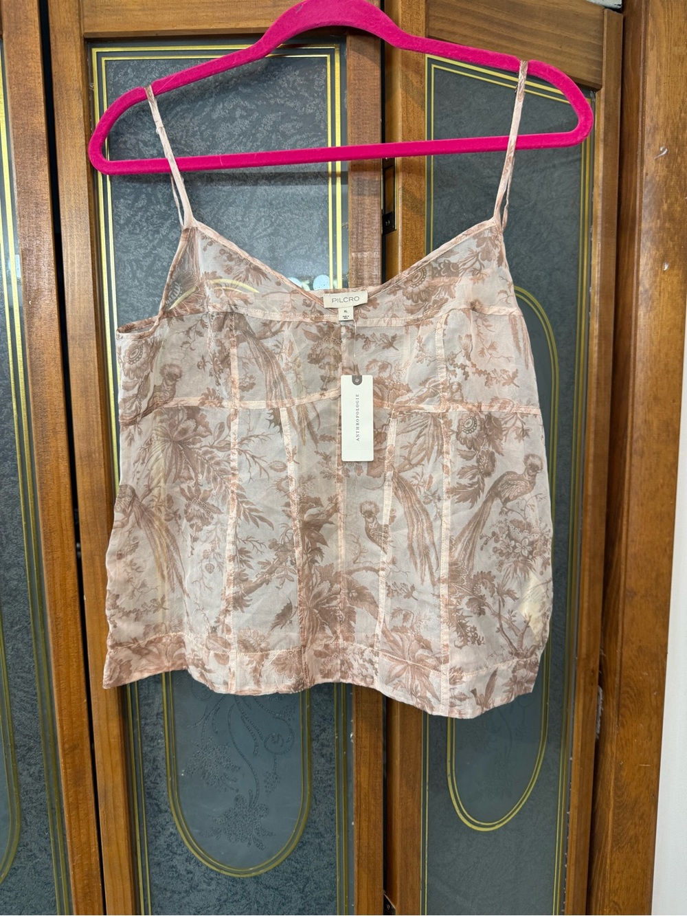 ANTHROPOLOGY PILCRO Beige Floral Print Silk Camisole, BRAND NEW